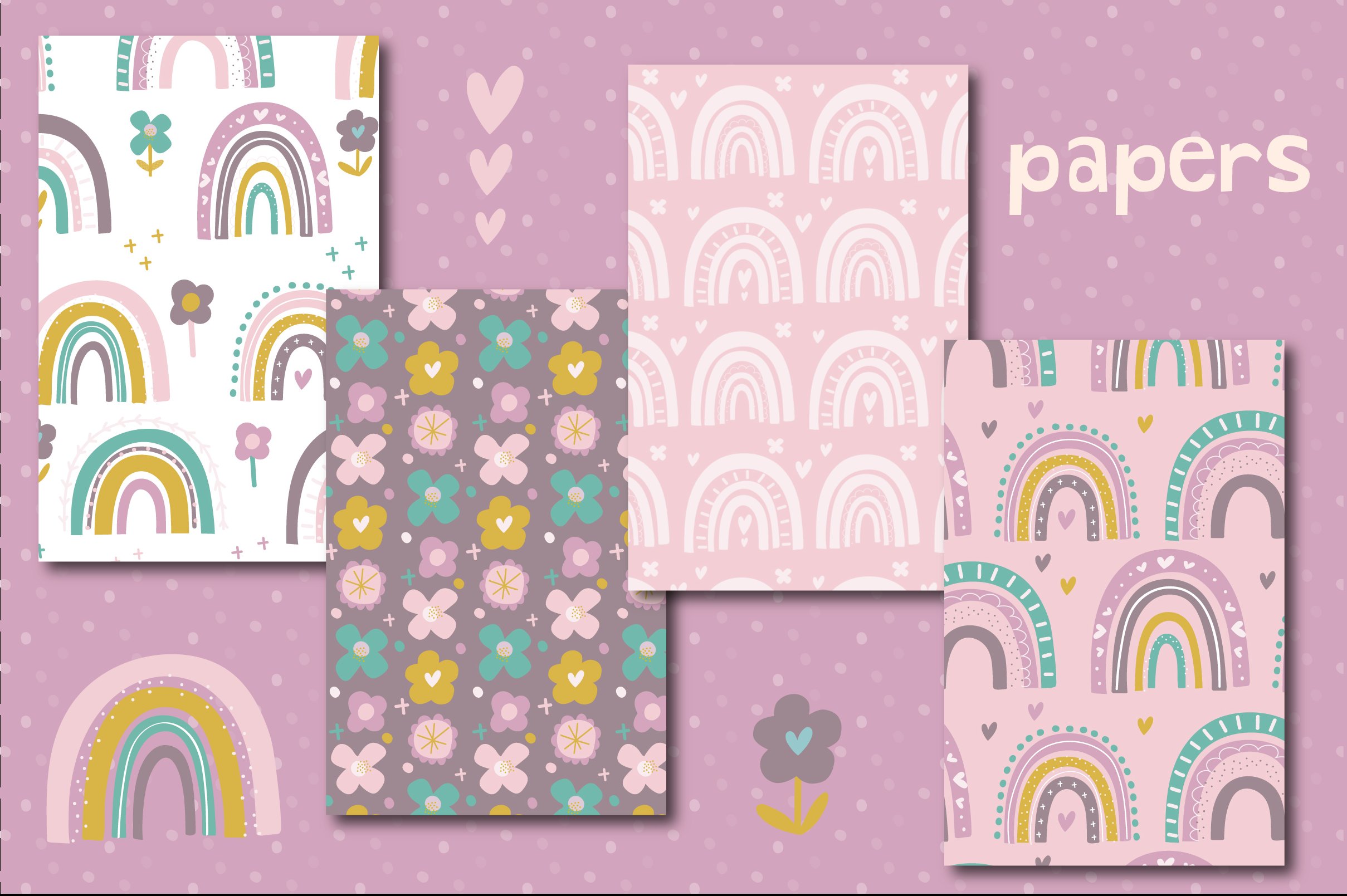 Rainbows & Flowers paper preview image.