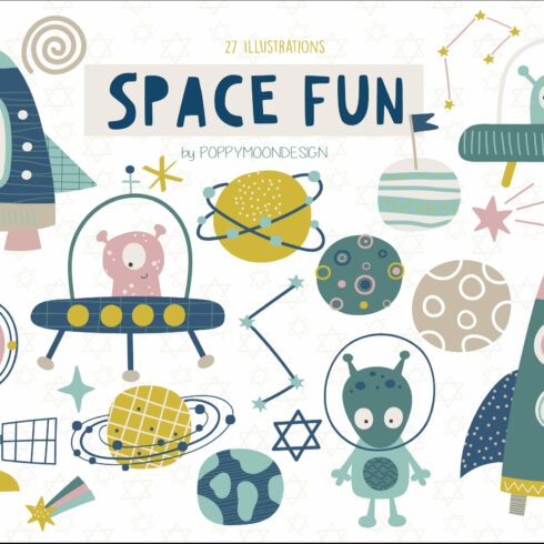 Space fun clipart set cover image.