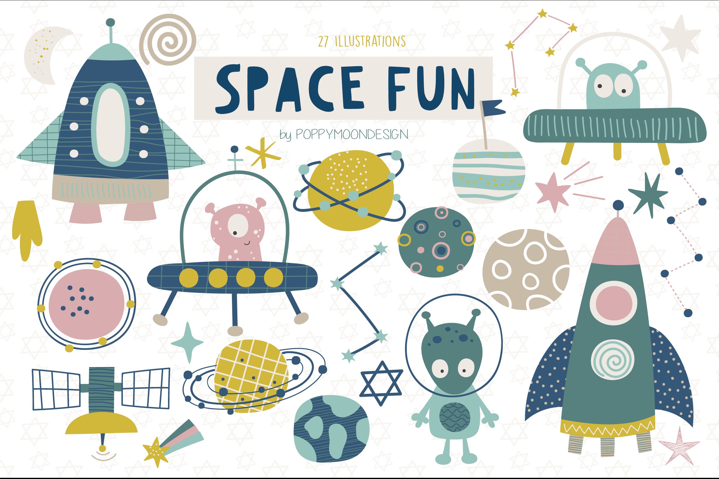 Space fun clipart set cover image.