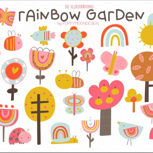 Rainbow garden clipart set cover image.