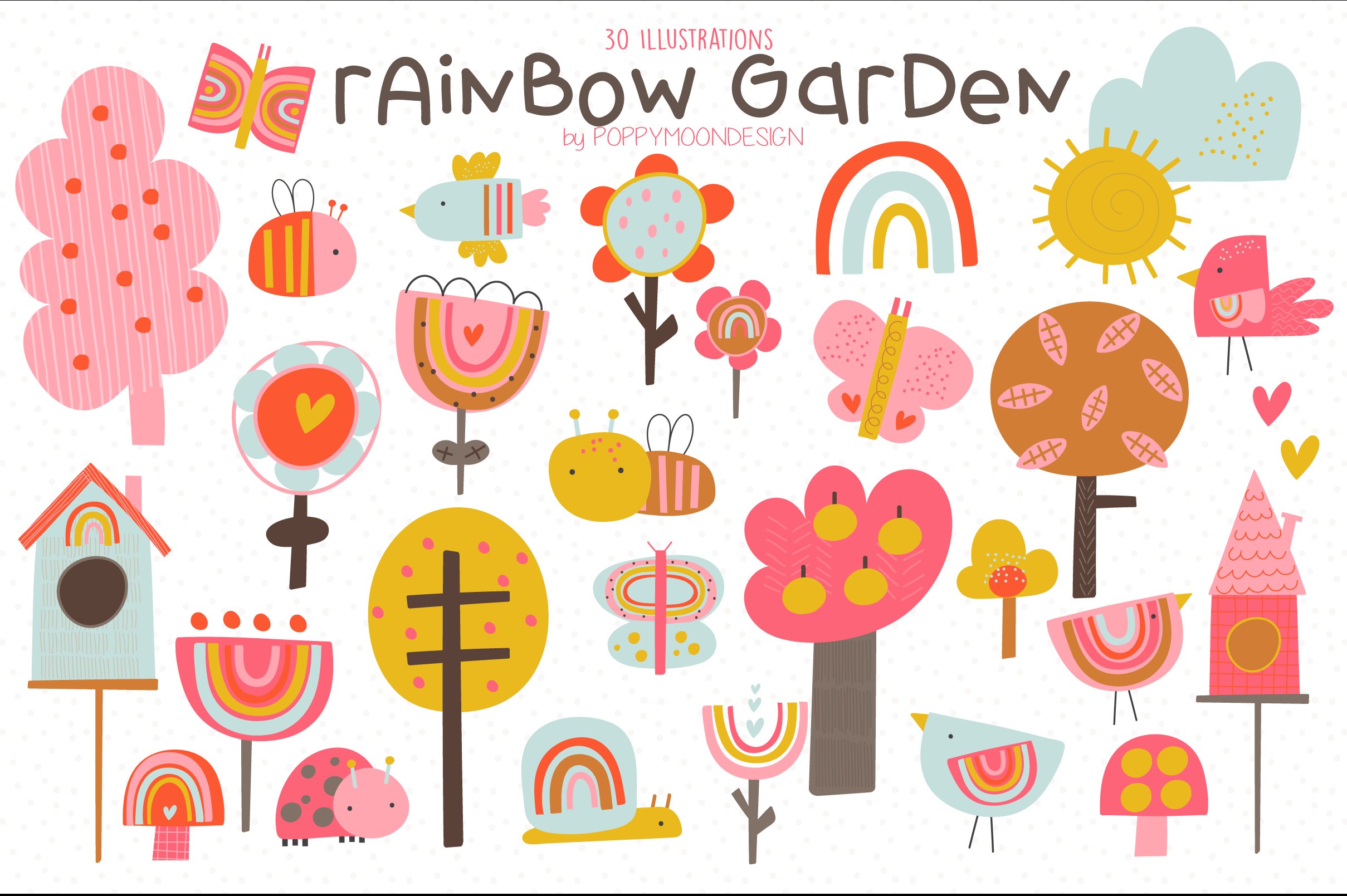 Rainbow garden clipart set cover image.