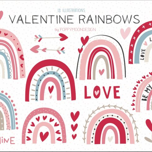Valentine Rainbows clipart set cover image.