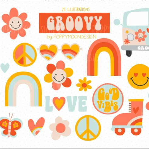 Groovy clipart set cover image.