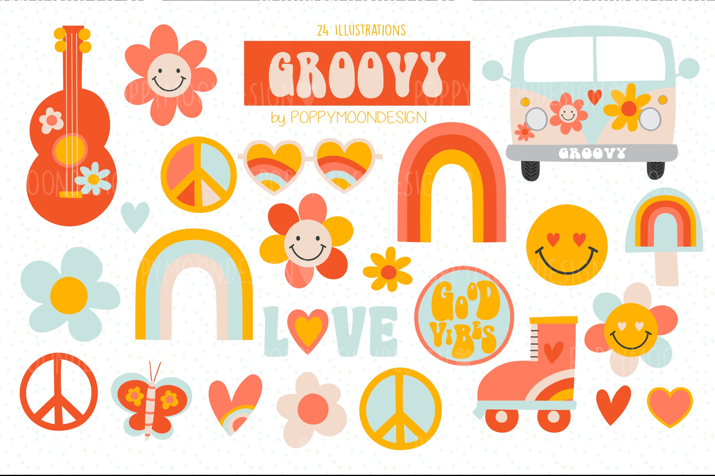 Groovy clipart set cover image.