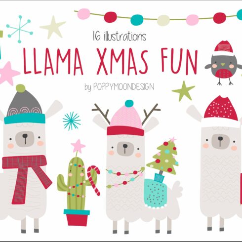 Llama xmas fun clipart cover image.