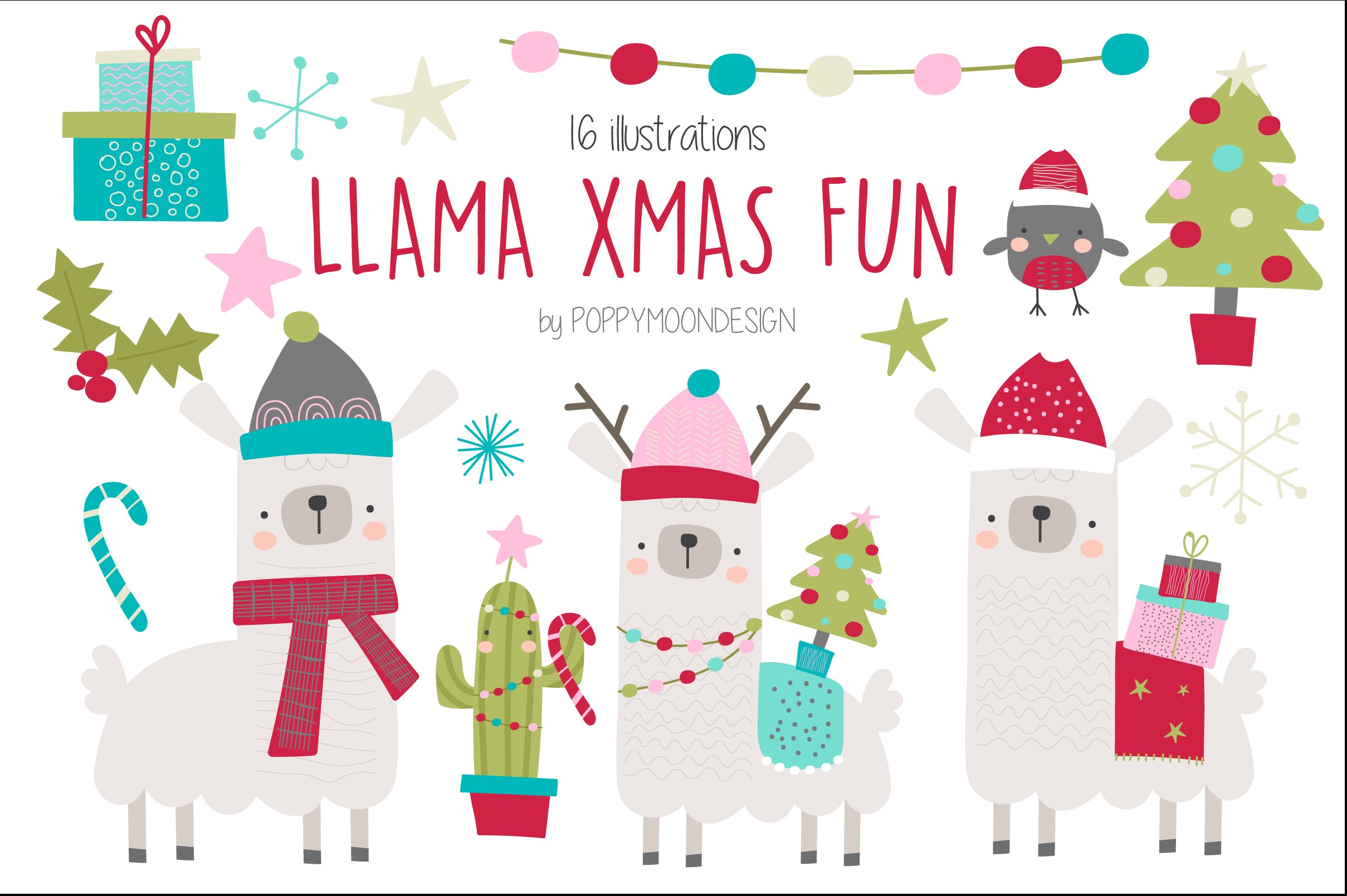 Llama xmas fun clipart cover image.