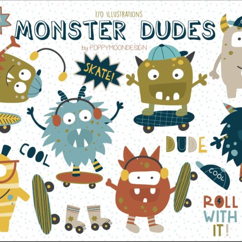 Monster Dudes clipart set cover image.