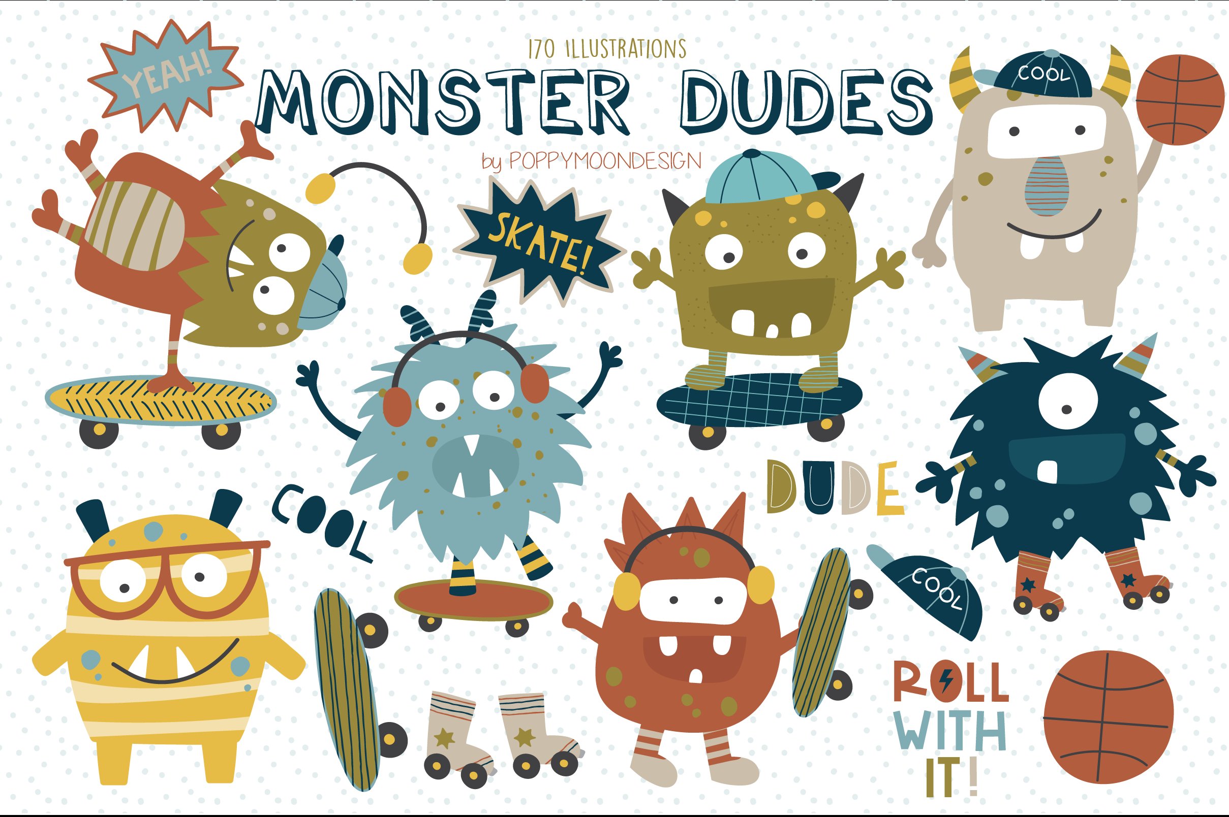 Monster Dudes clipart set cover image.