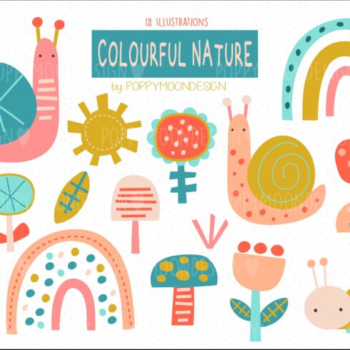 Colourful nature clipart set cover image.