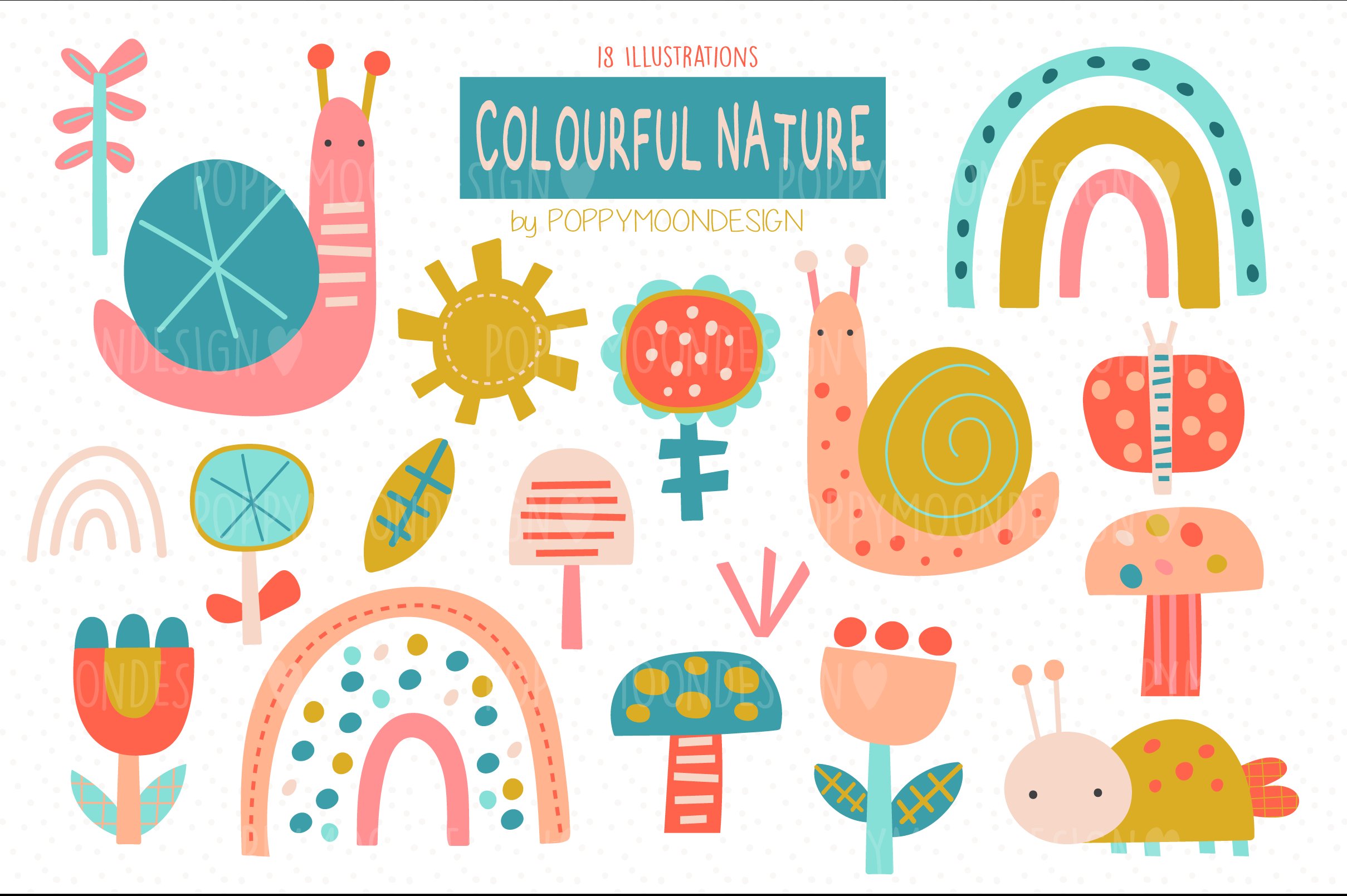 Colourful nature clipart set cover image.
