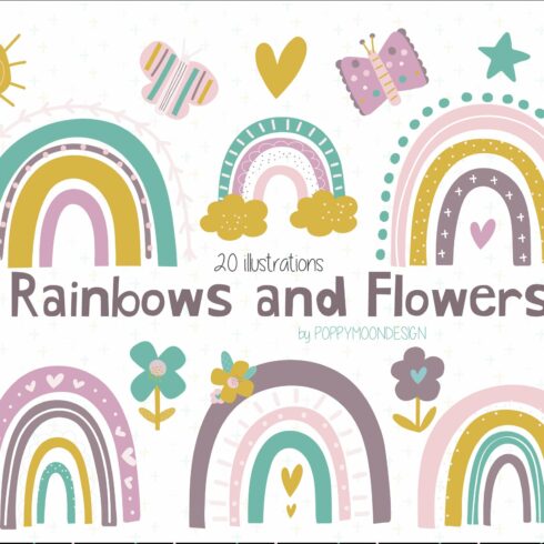 Rainbows & Flowers clipart cover image.