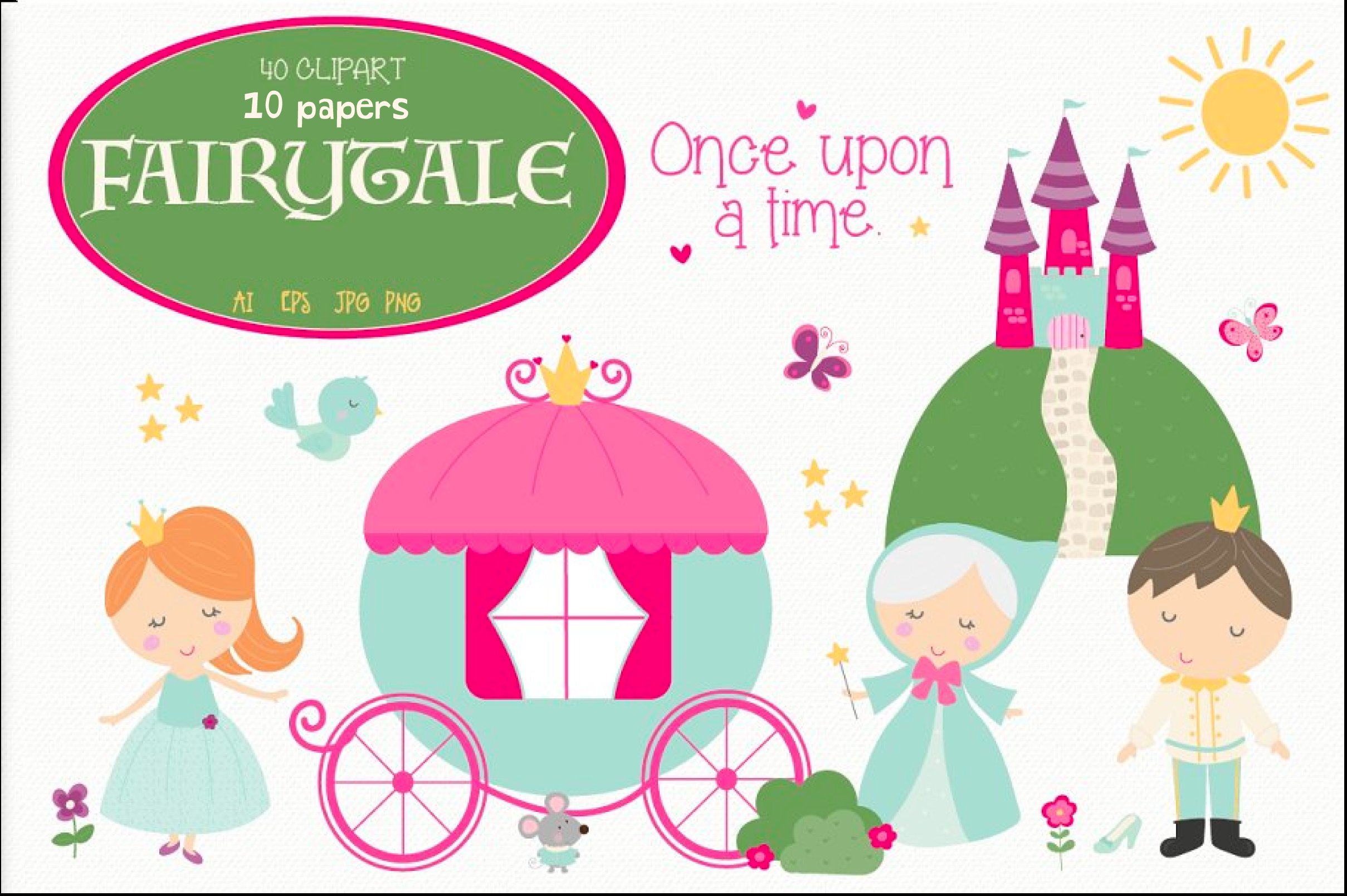 Fairytale clipart and paper pack cover image.