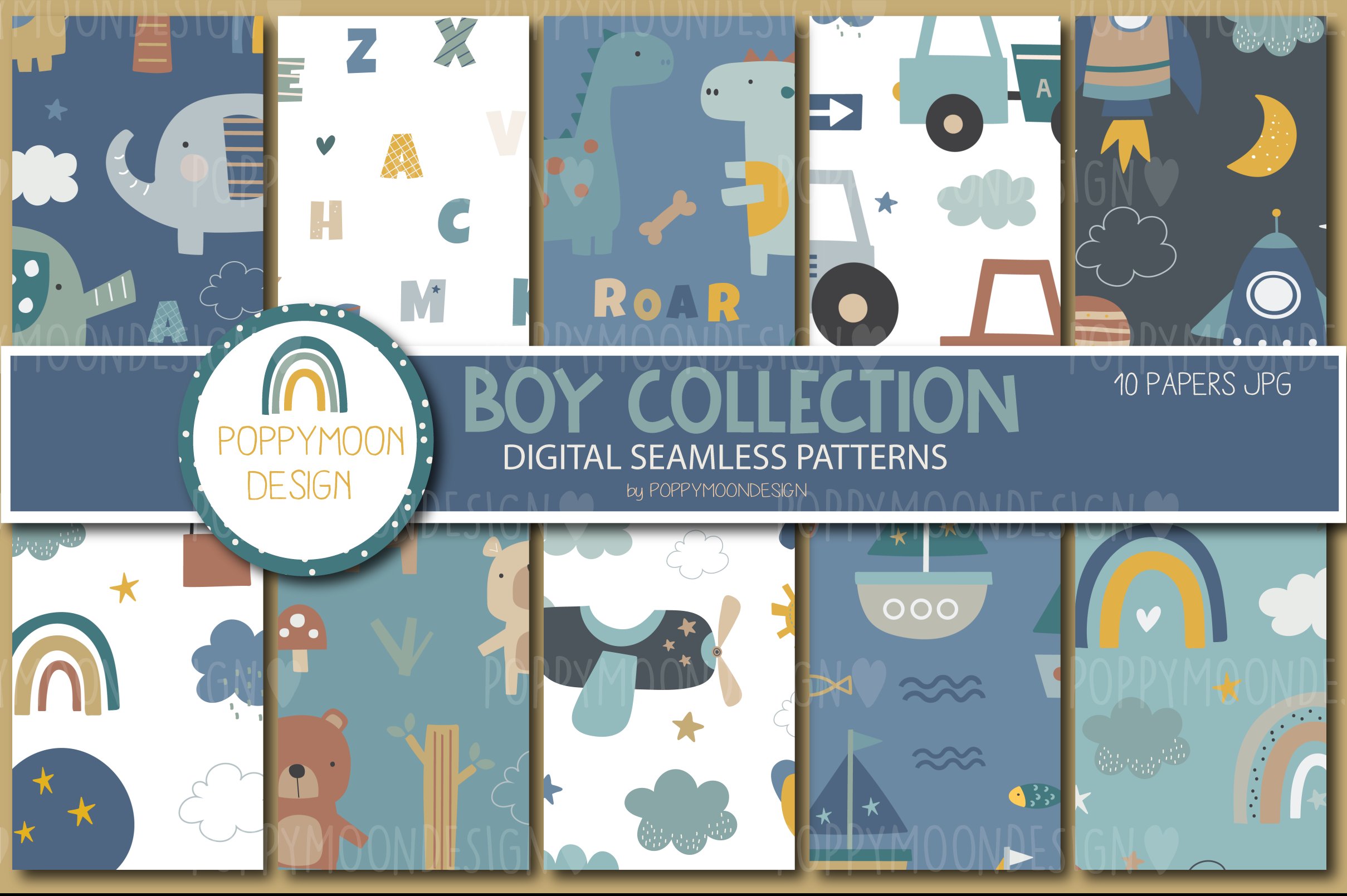 Boy collection, seamless paper set cover image.