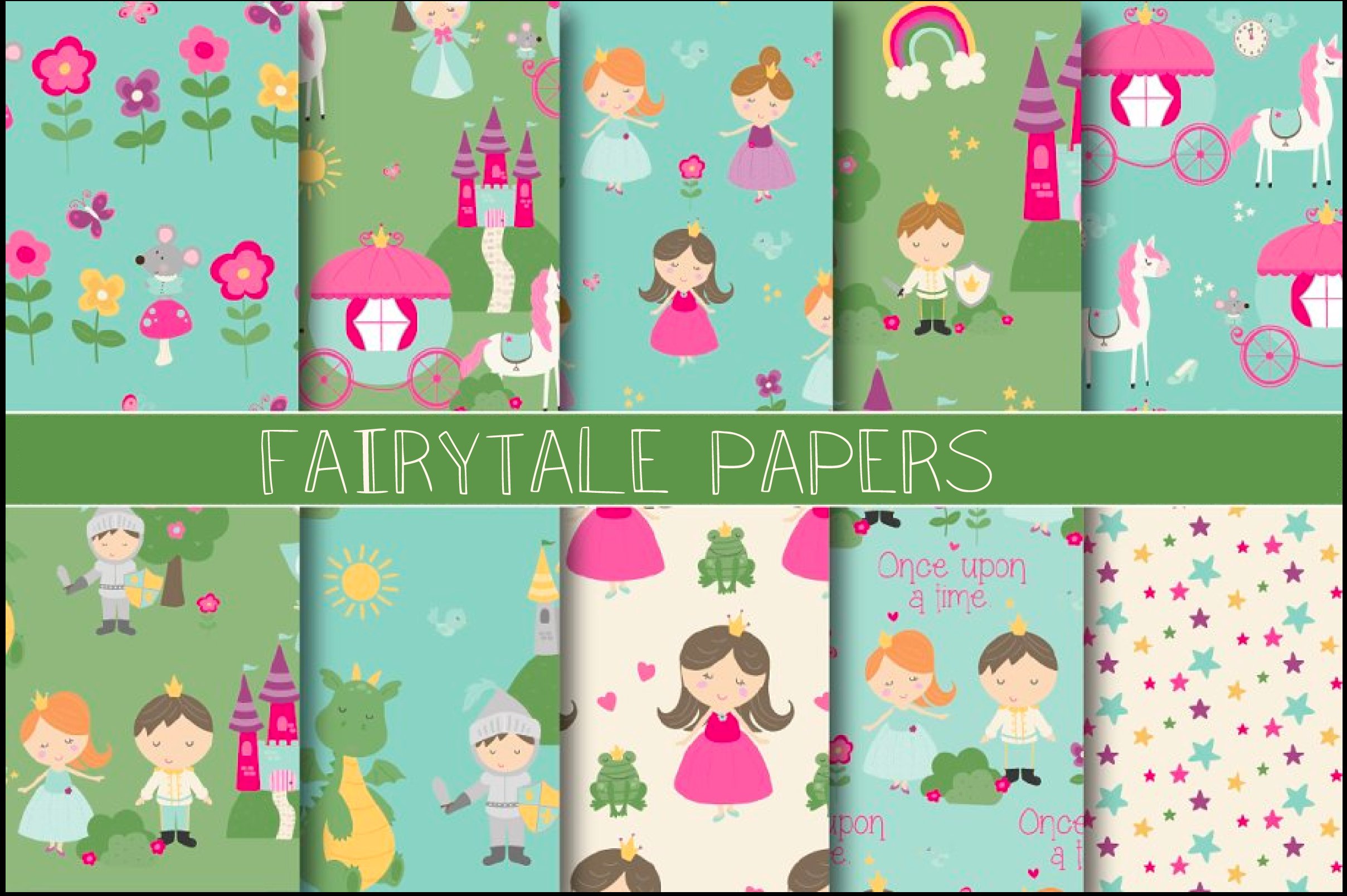 Fairytale clipart and paper pack preview image.