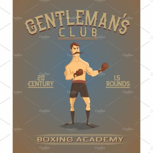 Vintage old poster with boxer cover image.