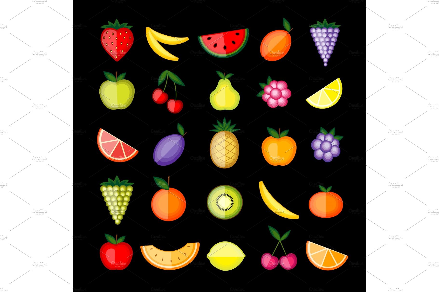 Energy fruits. Vector collection for cover image.
