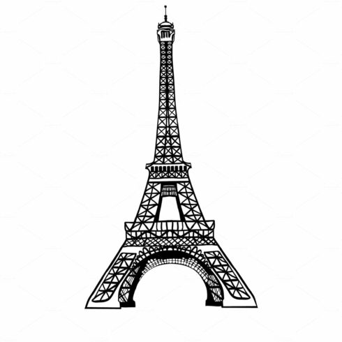 Vector sketch black Eifel Tower hand drawn landmark symbol of Paris, France... cover image.