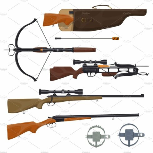 Hunting equipment and gun, vector cover image.