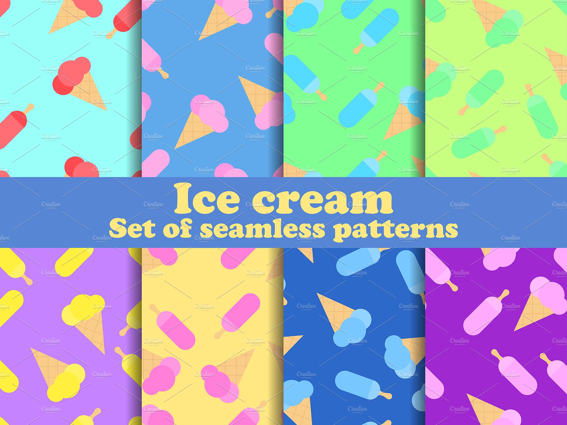 Ice cream set seamless pattern cover image.