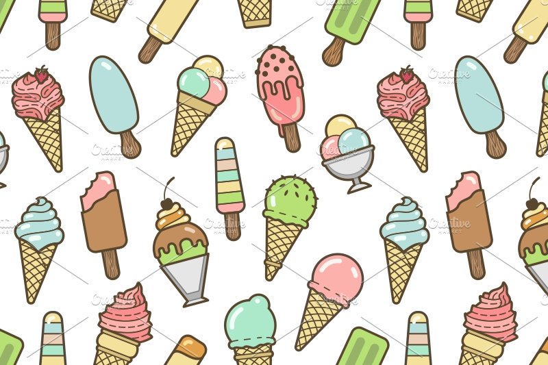 Colorful ice cream seamless pattern preview image.