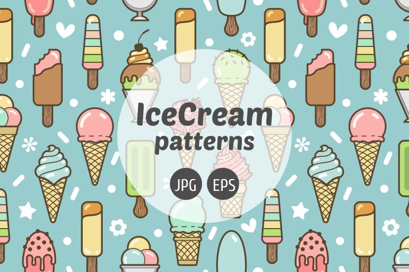 Colorful ice cream seamless pattern cover image.