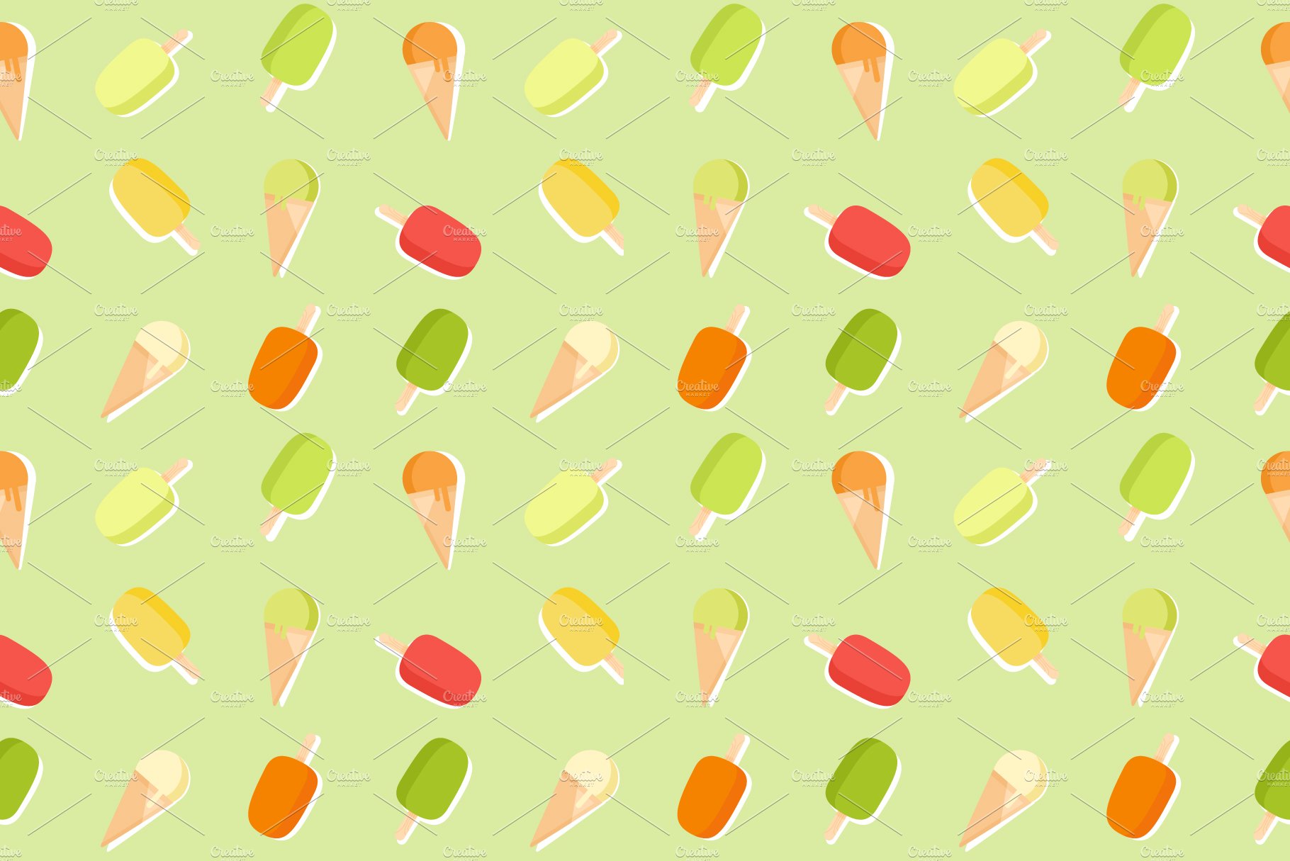 8 icecream seamless patterns preview image.