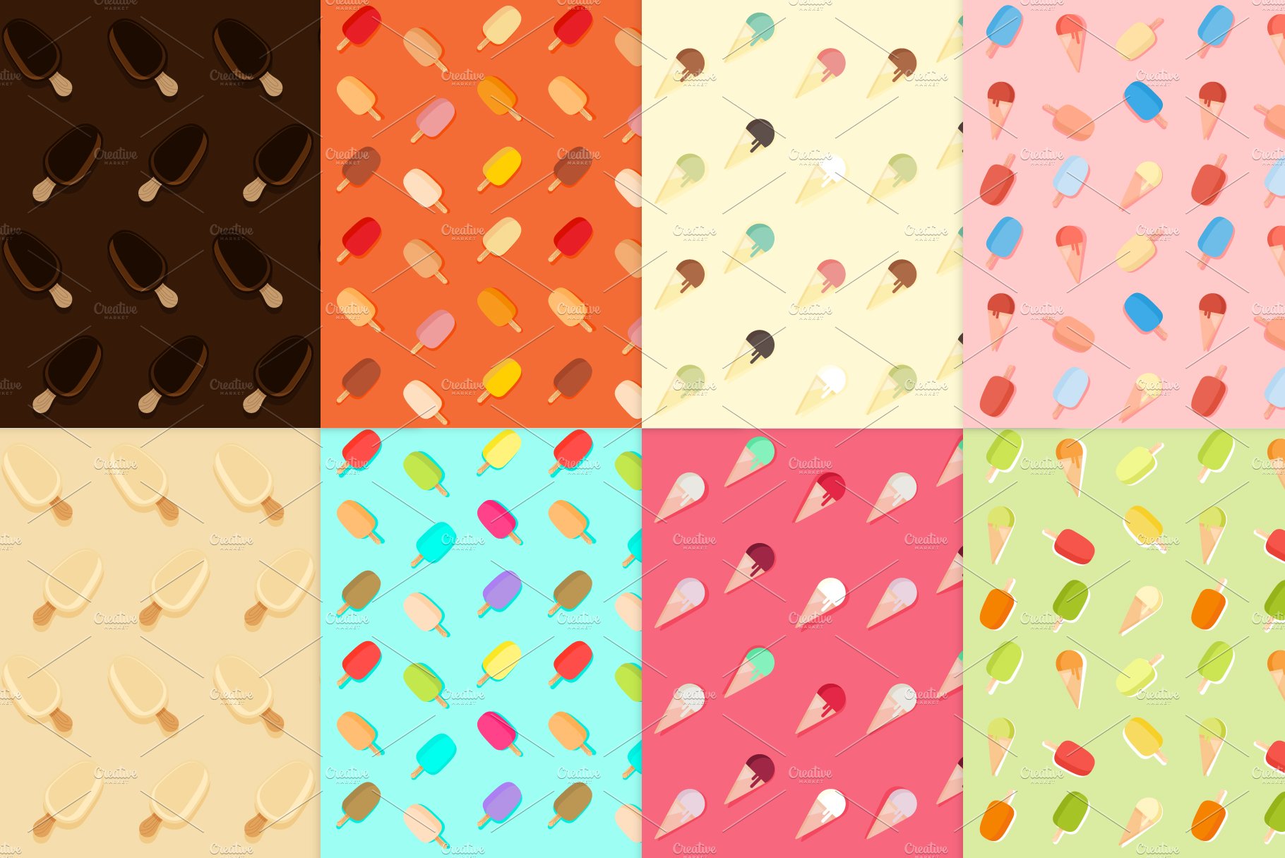 8 icecream seamless patterns cover image.
