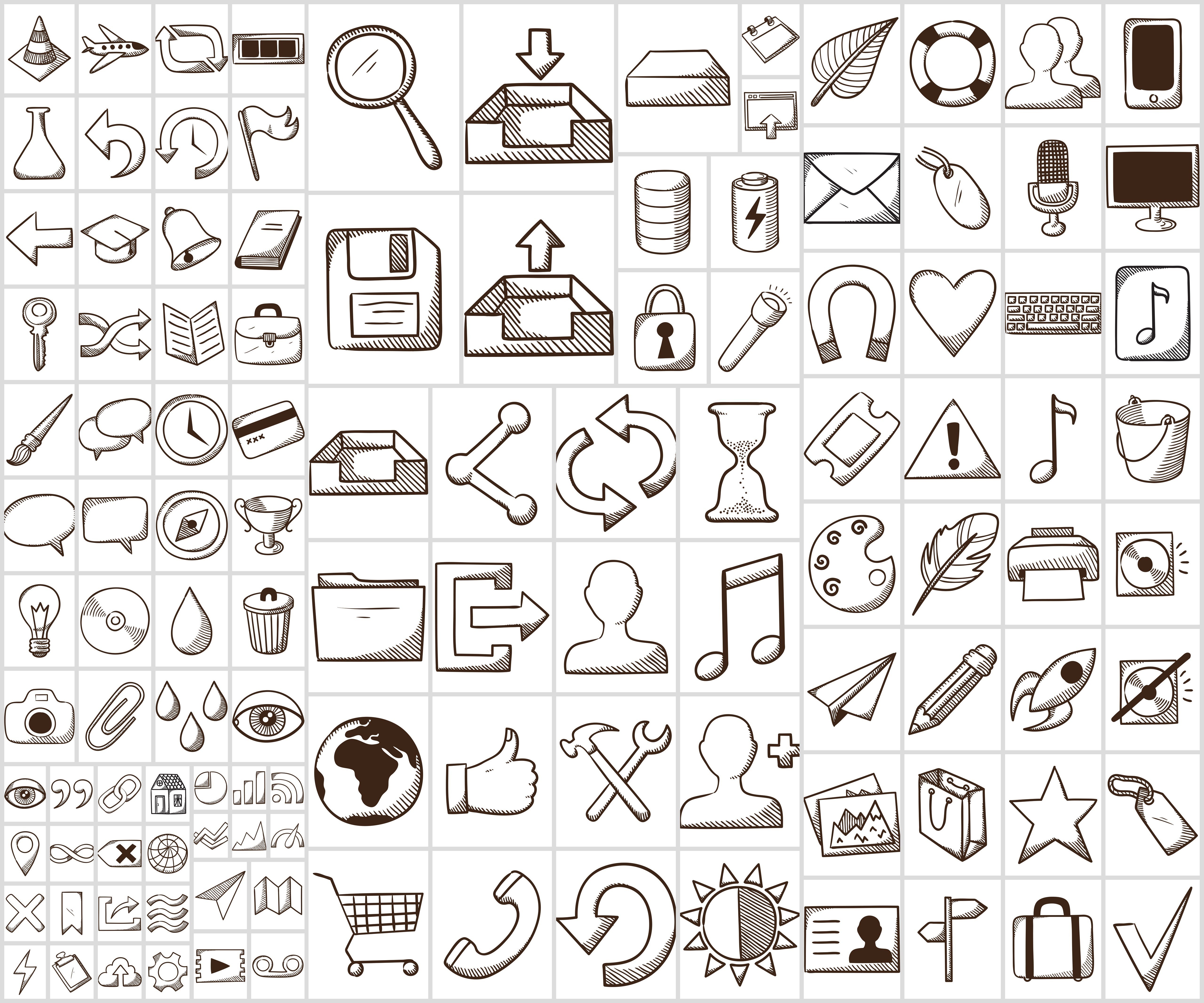Collection of icons in sketch style preview image.