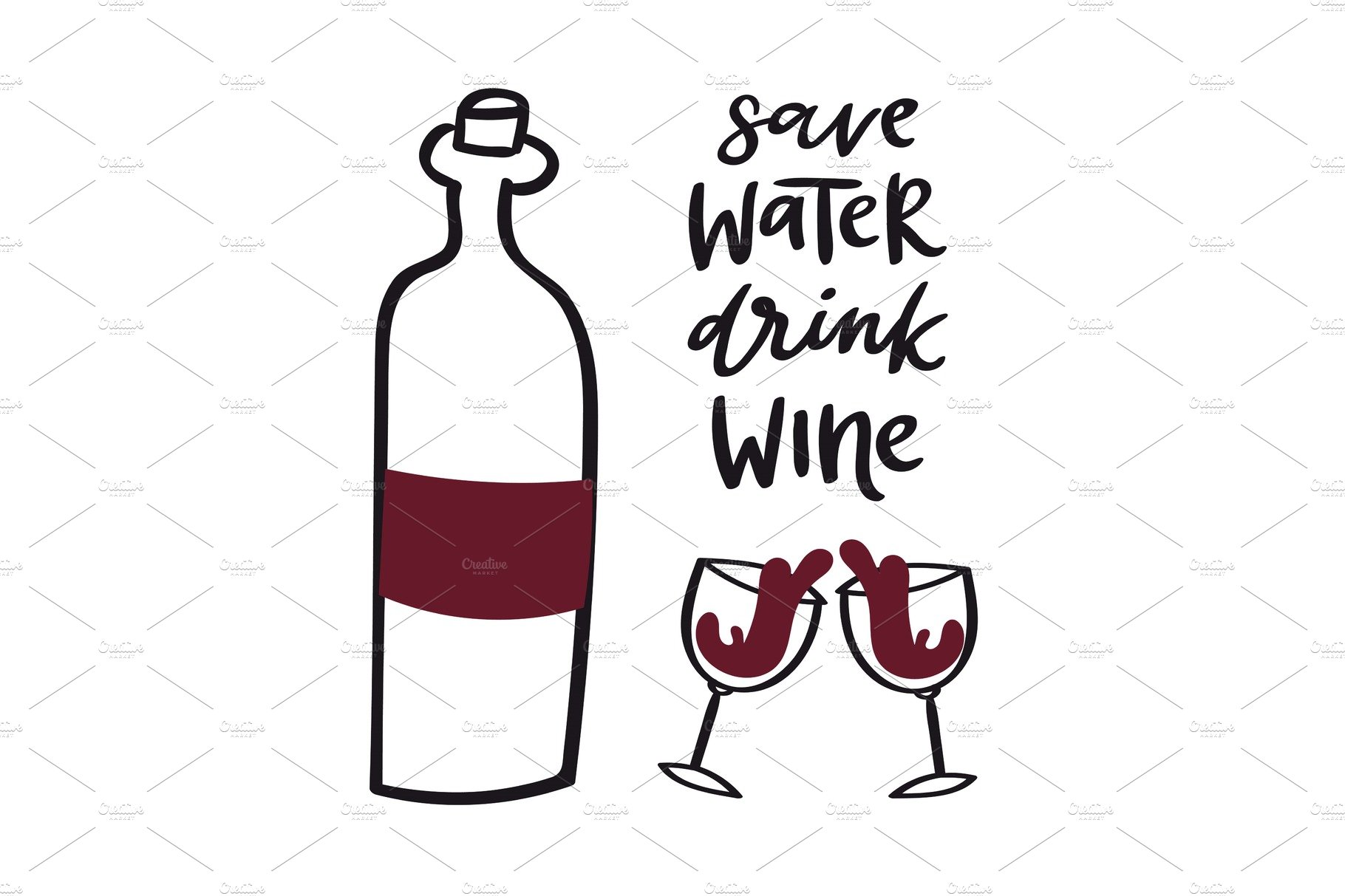 Wine doodle style vector cover image.
