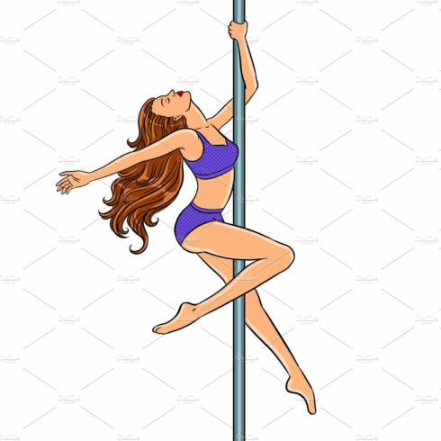 Girl is dancing on the pole pop art vector cover image.