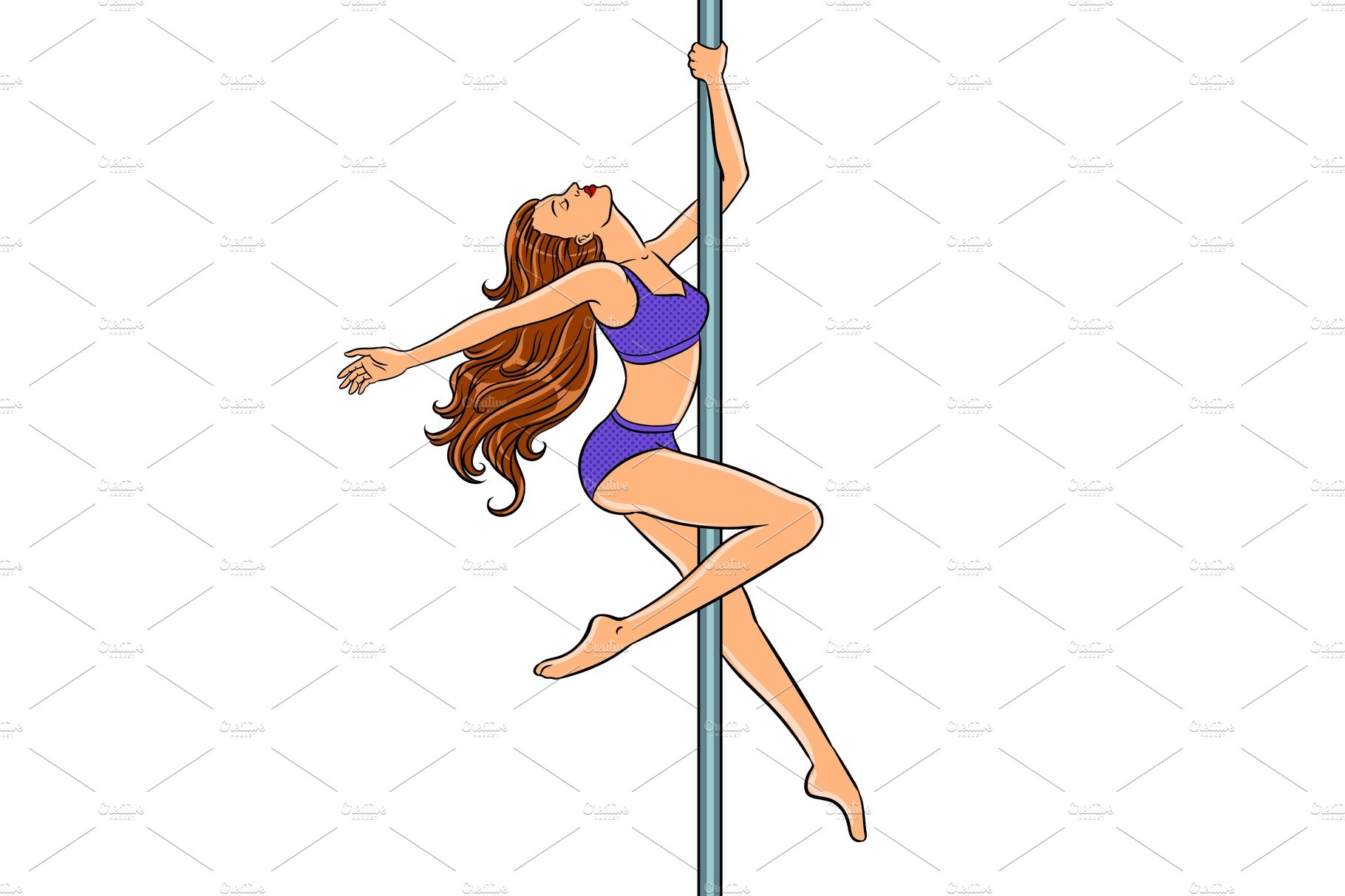 Girl is dancing on the pole pop art vector cover image.