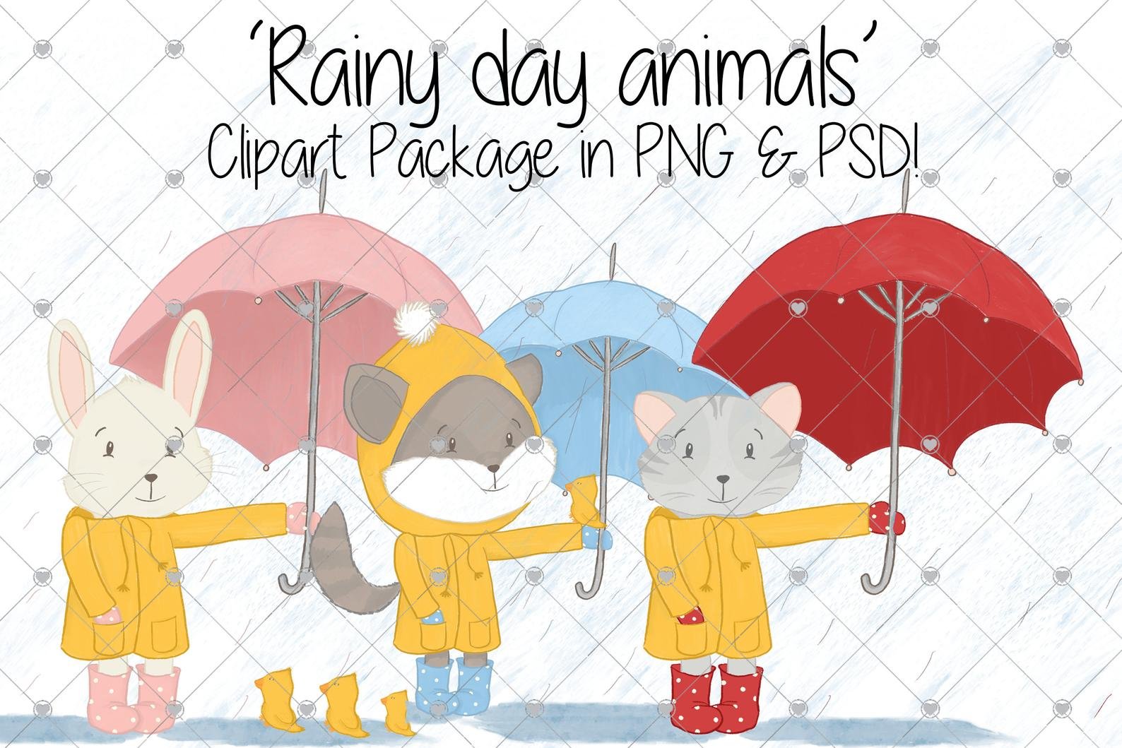 Animal Clipart, Rain Clipart, Cat, cover image.