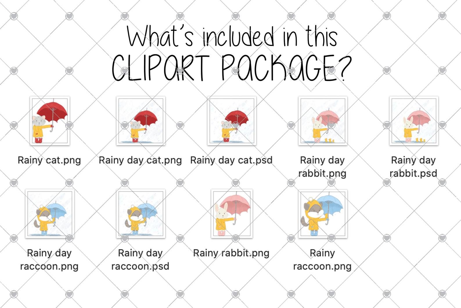 Animal Clipart, Rain Clipart, Cat, preview image.