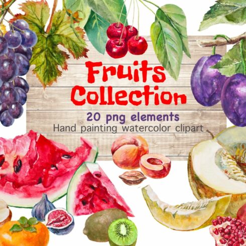 Fruits collection, watercolor set cover image.