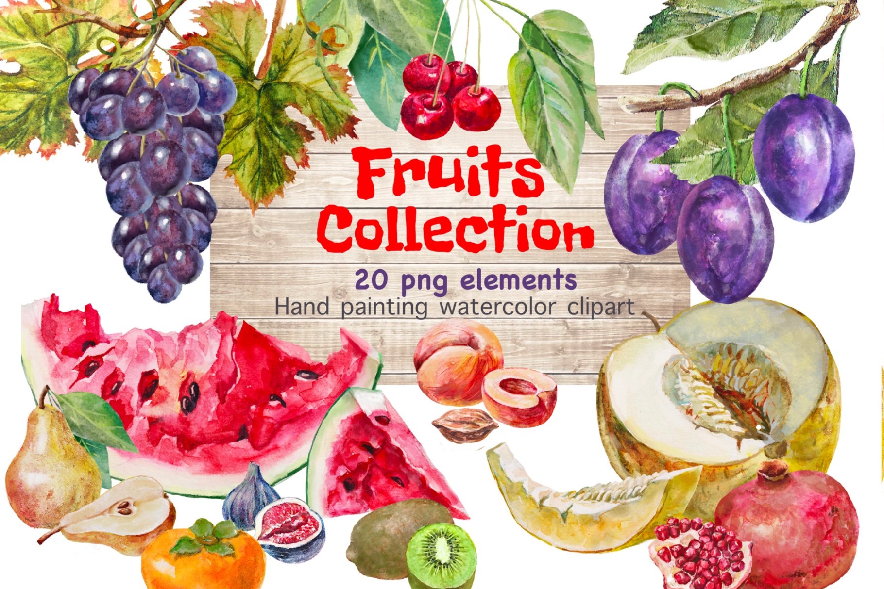 Fruits collection, watercolor set cover image.