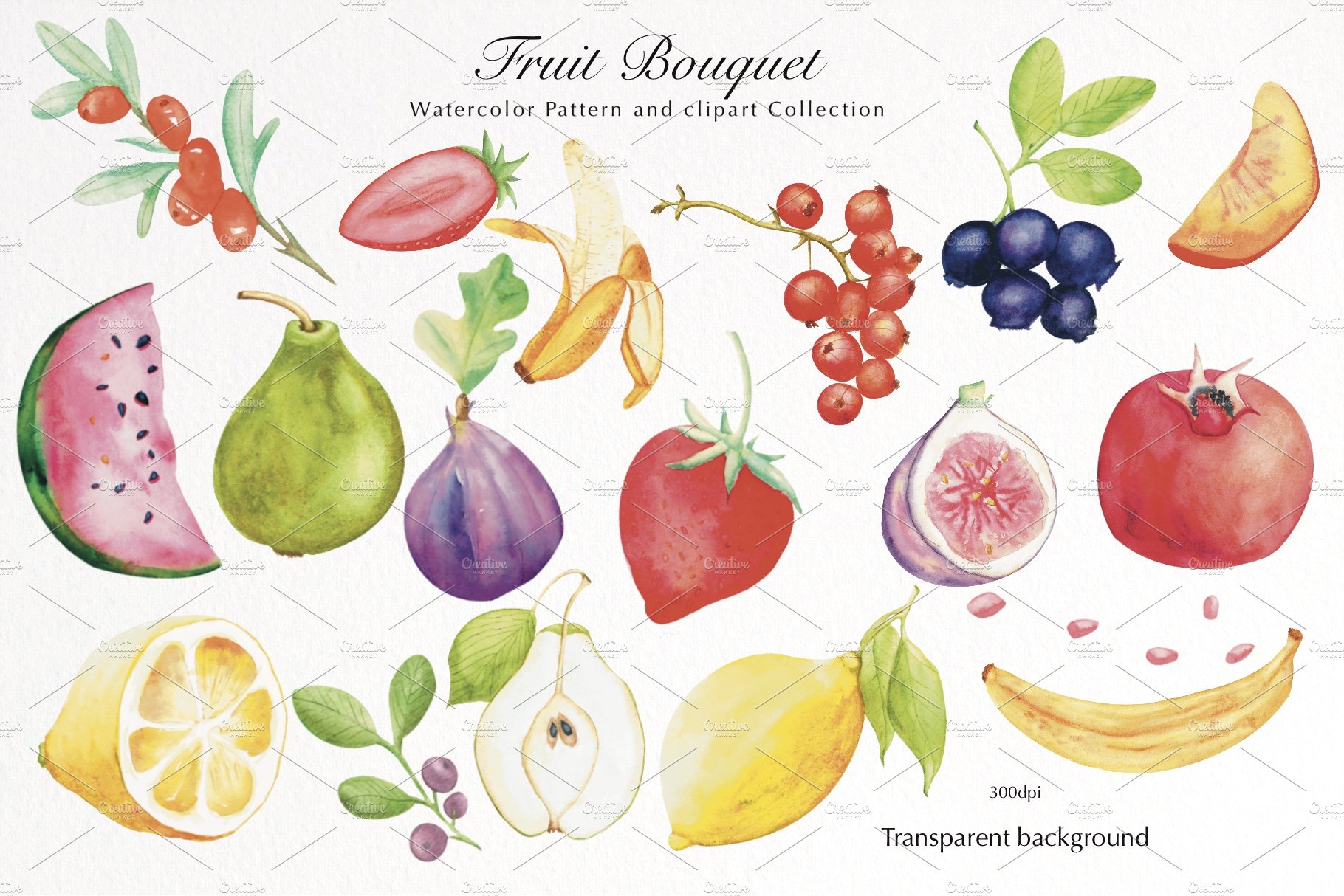 Watercolor fruit bouquet preview image.