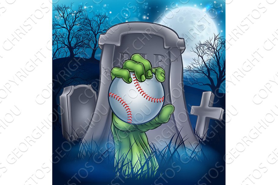 Baseball Zombie Halloween Graveyard Concept cover image.