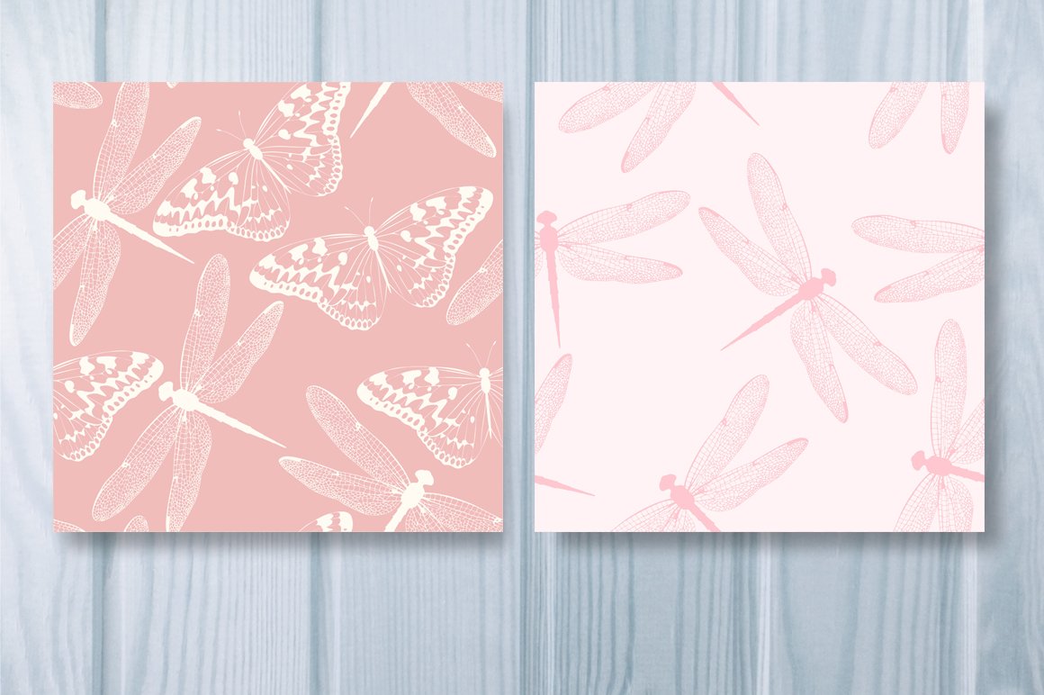 Dragonflies and Butterflies Patterns preview image.