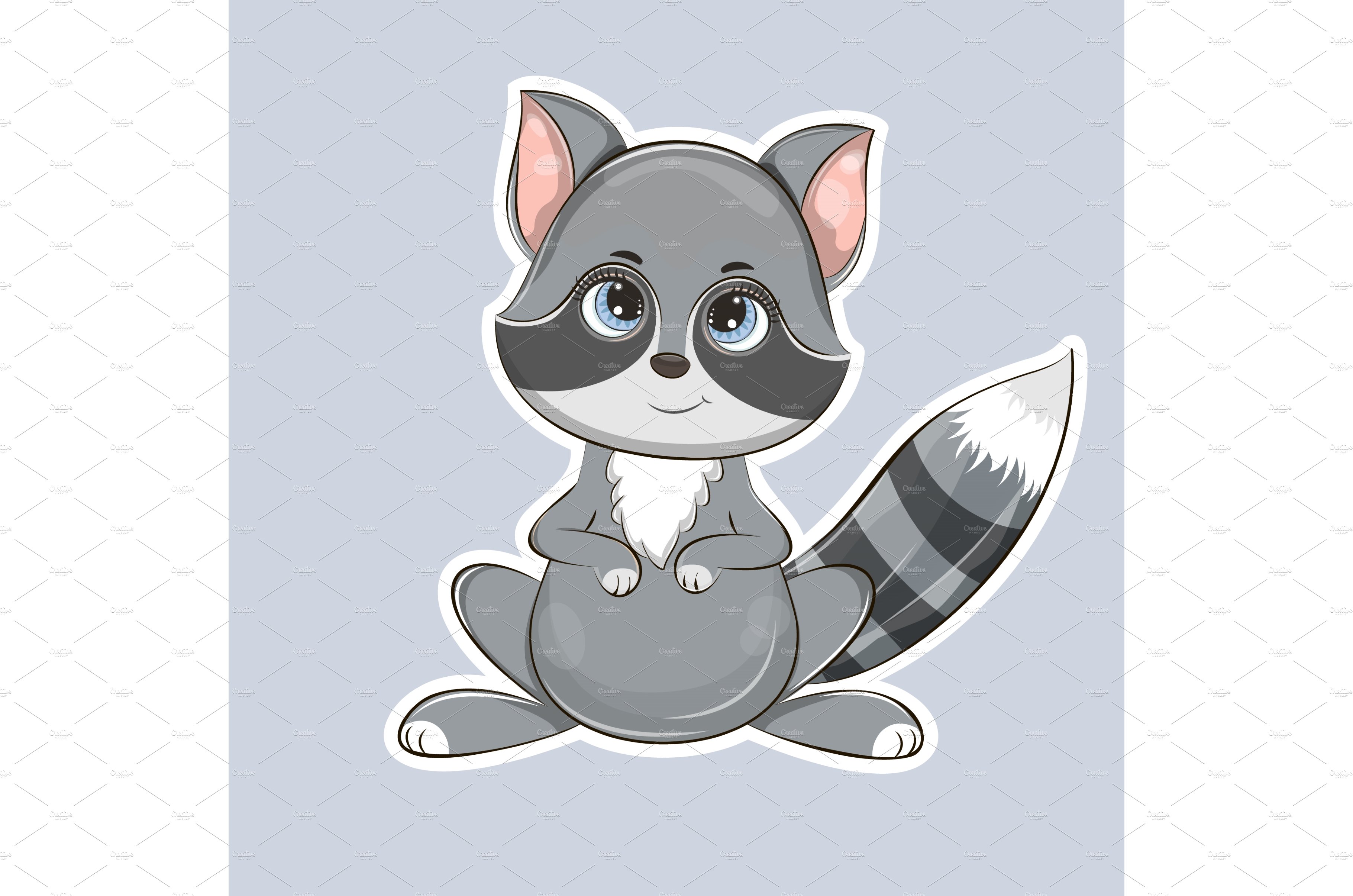 Cute cartoon smiling baby raccoon . cover image.