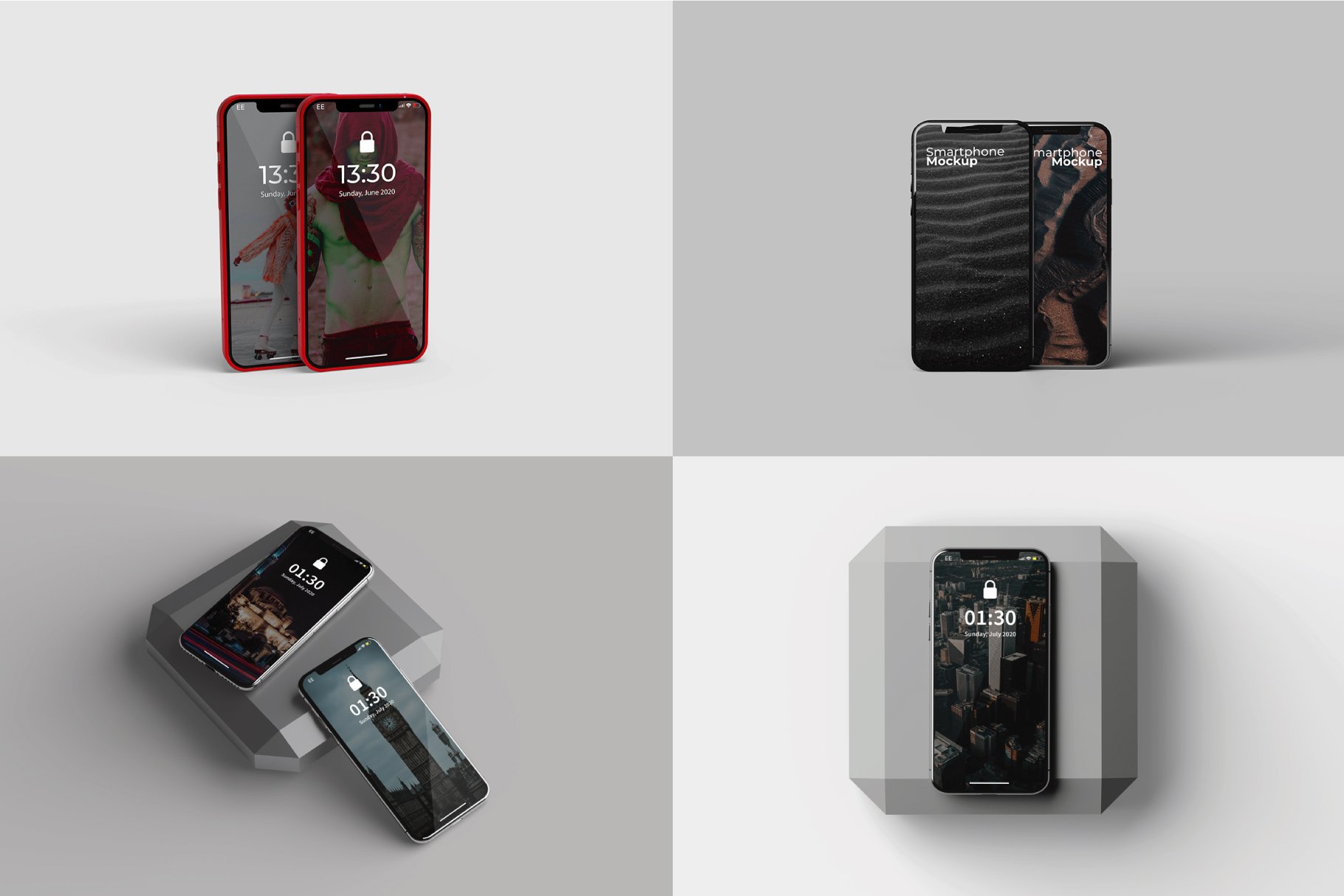 20 Smartphone Mockup PSD Template preview image.