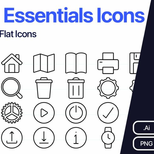 100 Essentials Line Vector Icons cover image.
