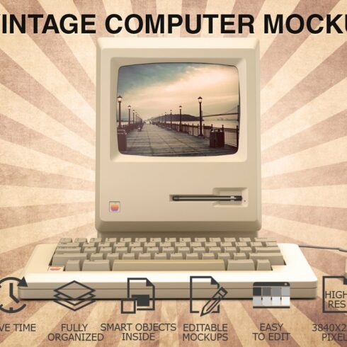 Old Vintage Computer Display Mockup cover image.