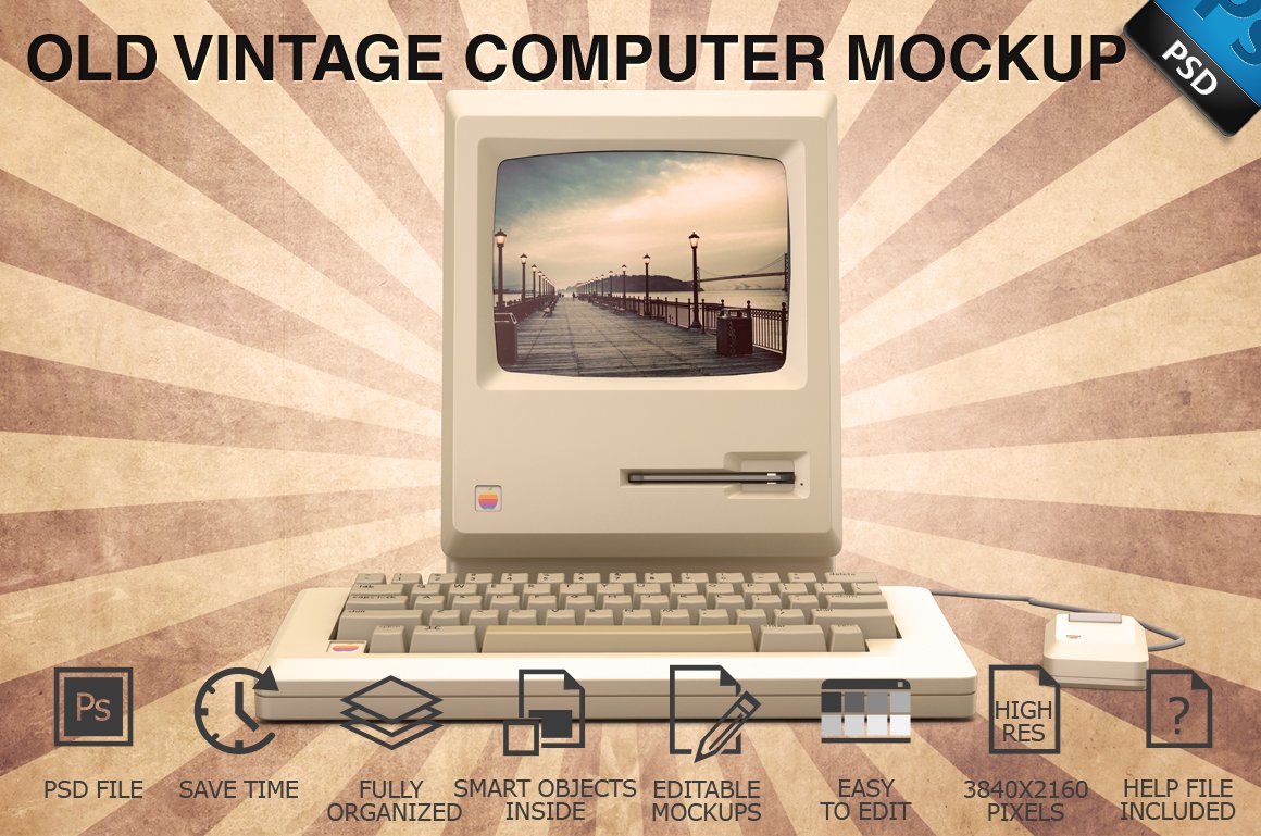 Old Vintage Computer Display Mockup cover image.