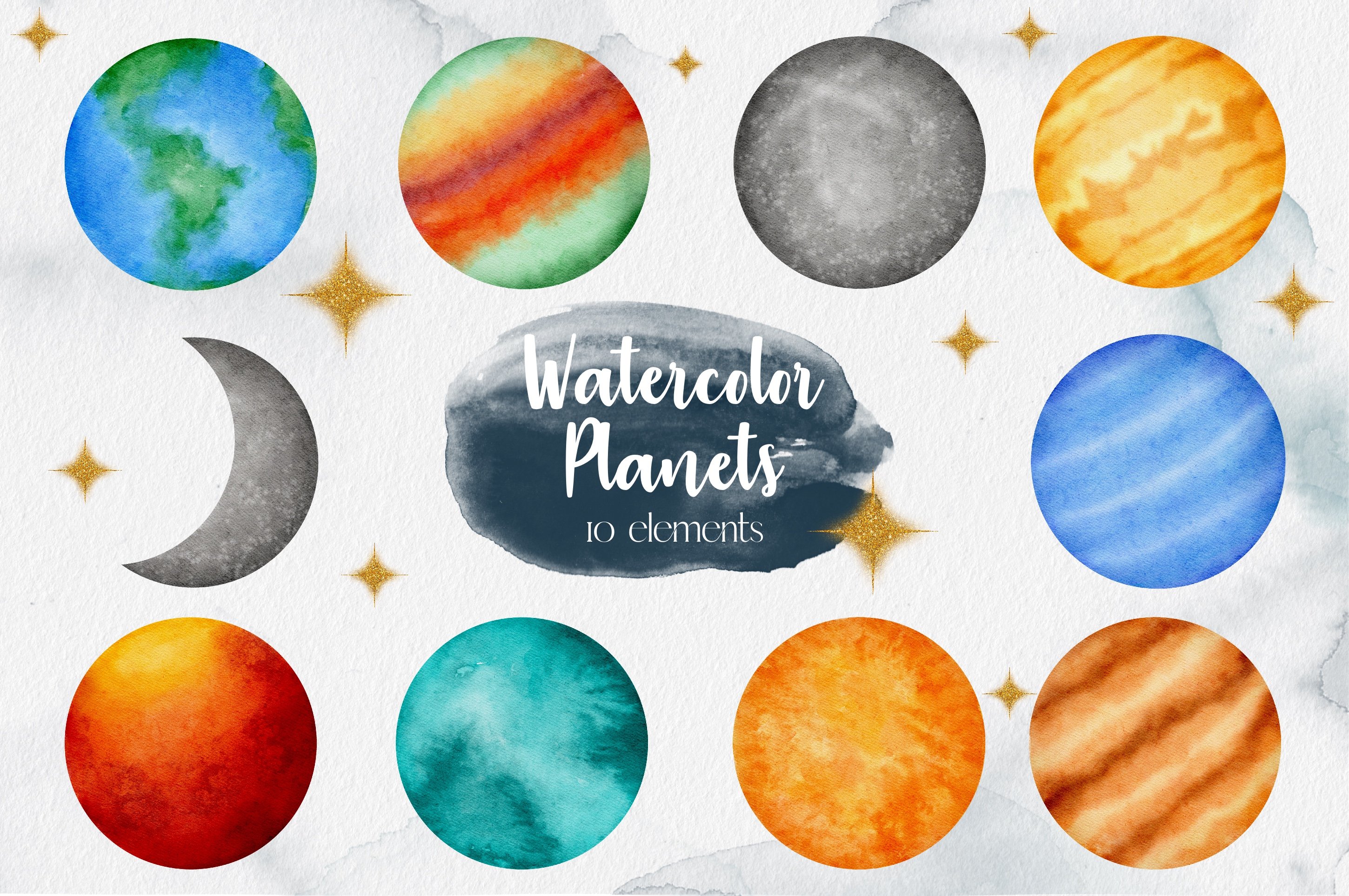 Watercolor space Solar system preview image.