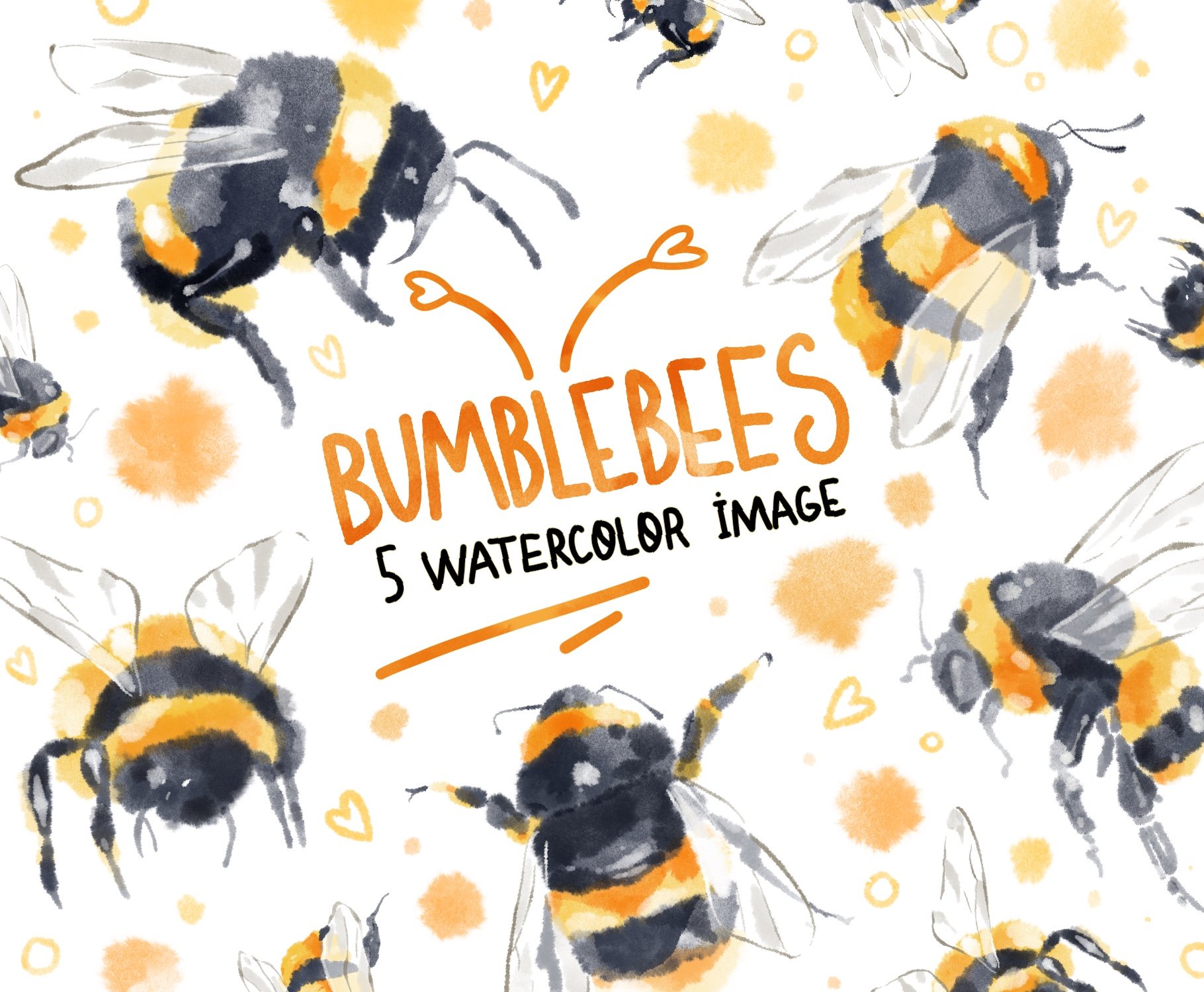 Watercolor Bumble bee clipart. cover image.