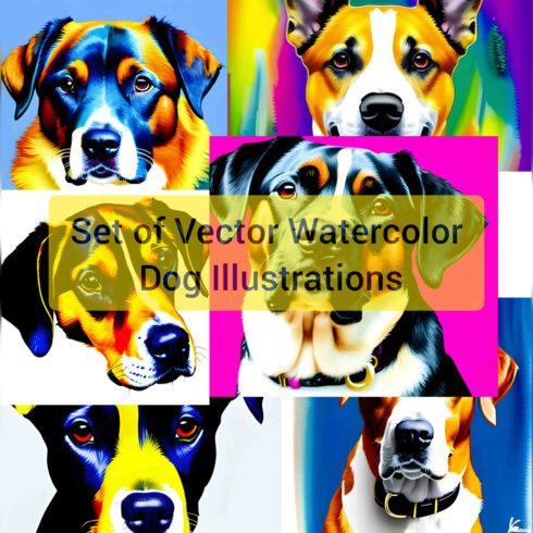 Set of Vector Watercolor Dog Illustrations cover image.