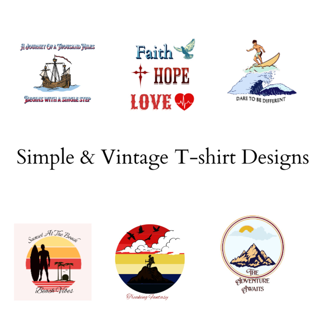 Simple & Vintage T-shirt Designs preview image.