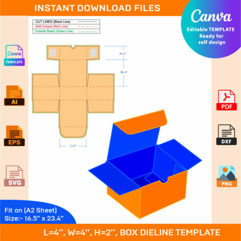 Indestructo tuck end Box, Dieline Template, SVG, EPS, PDF, DXF, Ai, PNG, JPEG cover image.