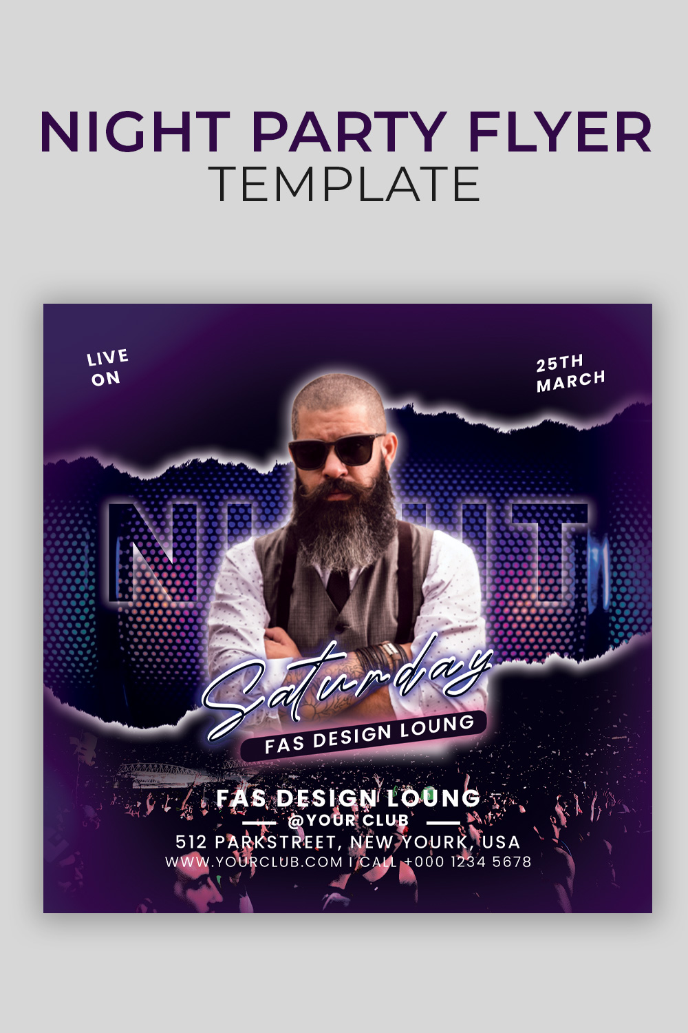 Night Party Flyer Template Psd pinterest preview image.