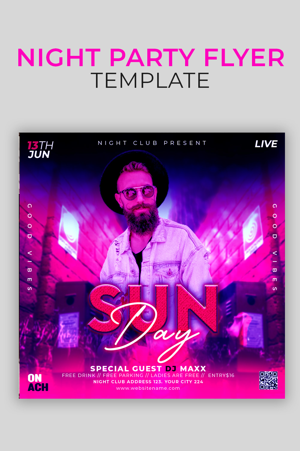 Night Party Flyer Template pinterest preview image.